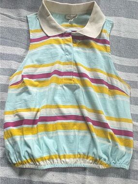 Pilcro Striped Polo Tank in Mint, Yellow & Rose